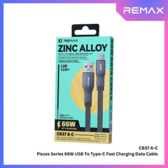 REMAX - CB37 A-C Pisces Series 66W USB To Type-C  Fast Charging Data Cable (66W) - Black