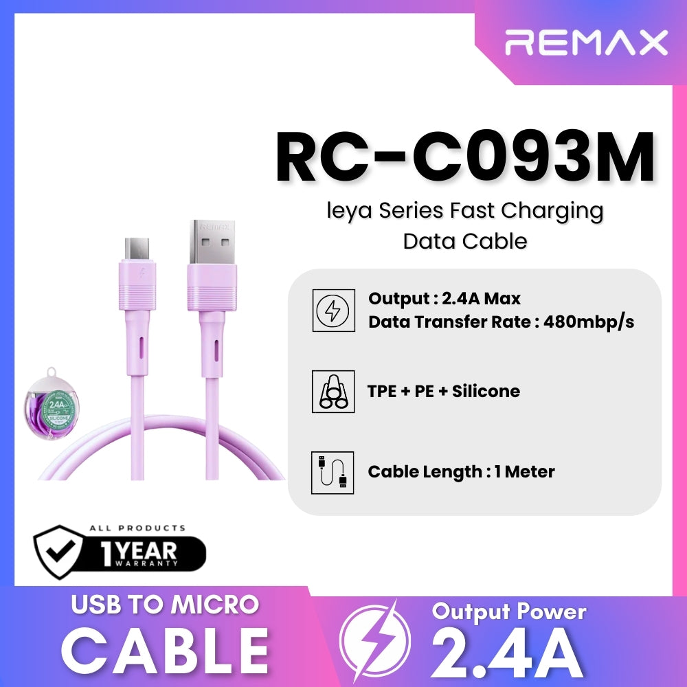 REMAX - RC-C093M Leya Series USB to Micro Fast Charging Data Cable (2.4A) - Purple
