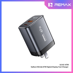 REMAX - U2-AC 67W Gallium Nitride Digital Display Fast Charger - Silver