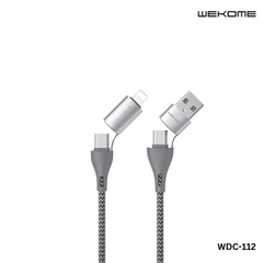WEKOME 4 in 1 Cables (WDC-112) ALL IN ONE 3A MAX 4 IN 1 FAST CHARGING DATA CABLE FOR IPH,TYPE-C (1M)(TYPE-C *2/IPH/USB), Fast Chargign Cable for Android and iPhone, All in One Cable-Silver