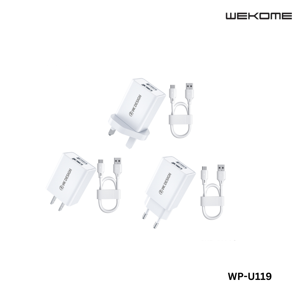 WK WP-U119 (TYPE-C) UPINE SERIES DUAL USB SET CHARGER FOR TYPE-C (1M)(10W)(2A), Type-C Charger Set, Dual USB Charger Set