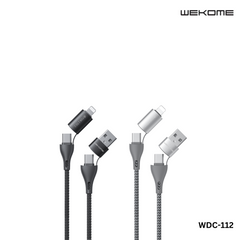 WEKOME 4 in 1 Cables (WDC-112) ALL IN ONE 3A MAX 4 IN 1 FAST CHARGING DATA CABLE FOR IPH,TYPE-C (1M)(TYPE-C *2/IPH/USB), Fast Chargign Cable for Android and iPhone, All in One Cable-Black