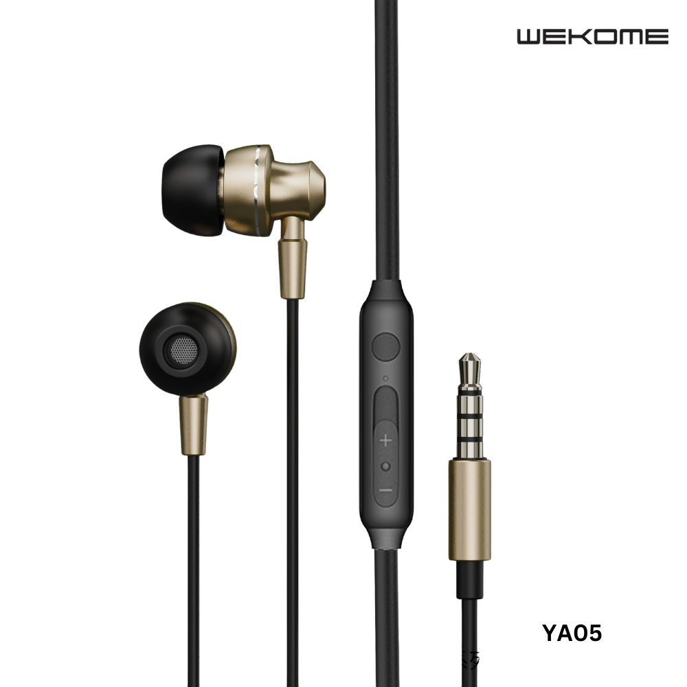 WEKOME YA05 3.5MM SHQ SERIES HI-FI AUDIO WIRED EARPHONE (1.2M), HI-Fi Audio Earphone, Quality  Wired Earphone-Gold