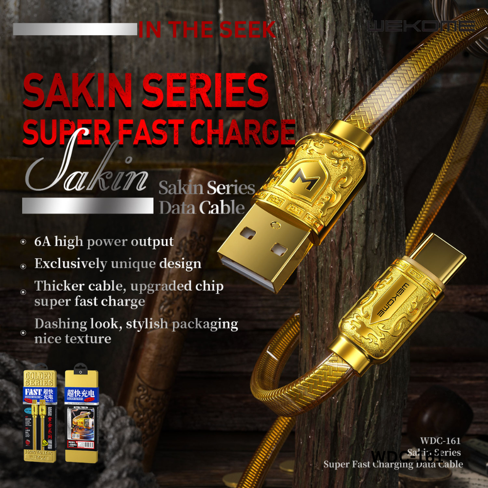 WK WDC-161 SAKIN SERIES 6A SUPER FAST CHARGING DATA CABLE  (1M)(6A), 6A Cable, Micro Cable-Gold