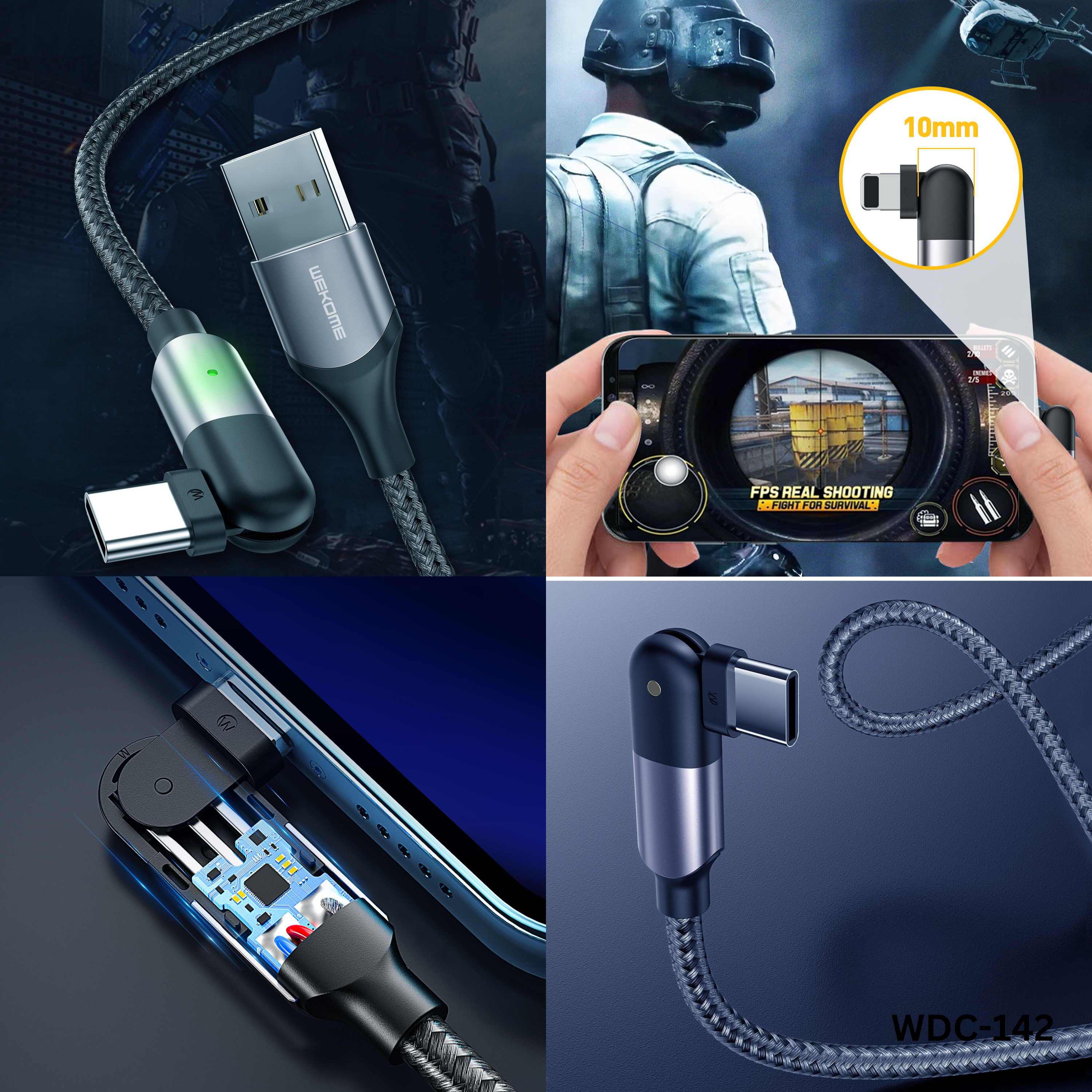 WK GAMING SERIES 3A REBULIC FO GAMES POWERFUL DOMINATORS 180 DEGREE ROTARY DATA CABLE FOR MICRO( WDC-142i)- iPhone Cable