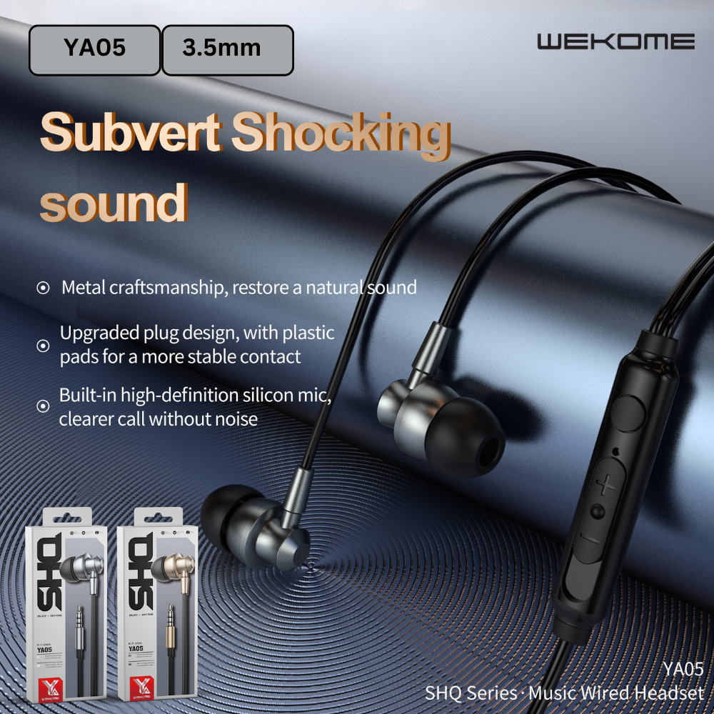 WEKOME YA05 3.5MM SHQ SERIES HI-FI AUDIO WIRED EARPHONE (1.2M), HI-Fi Audio Earphone, Quality  Wired Earphone   -Tarnish