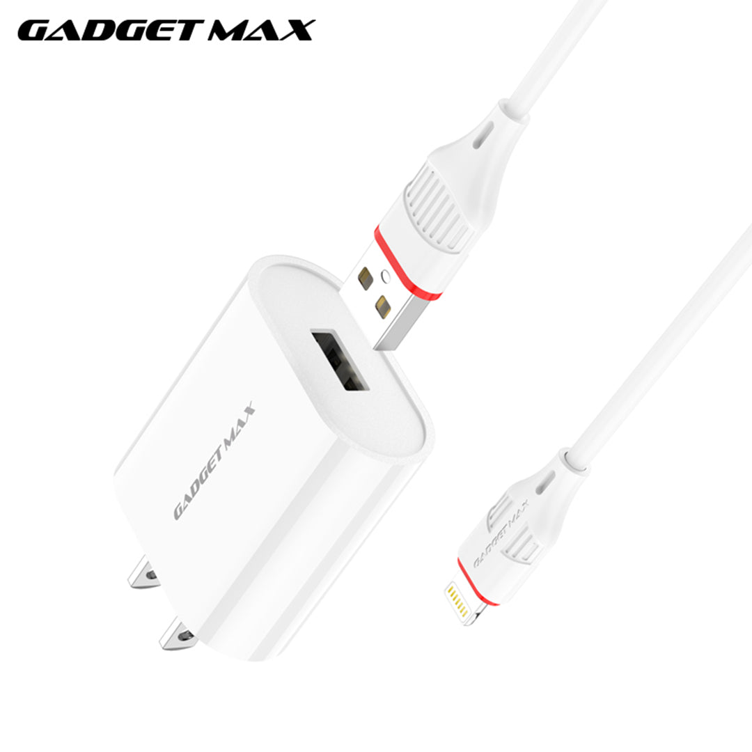 GADGET MAX GC02 IPH 2.4A SINGLE USB PORT SPEEDY IPHONE CHARGER SET (1USB)(2.4A)(1M)