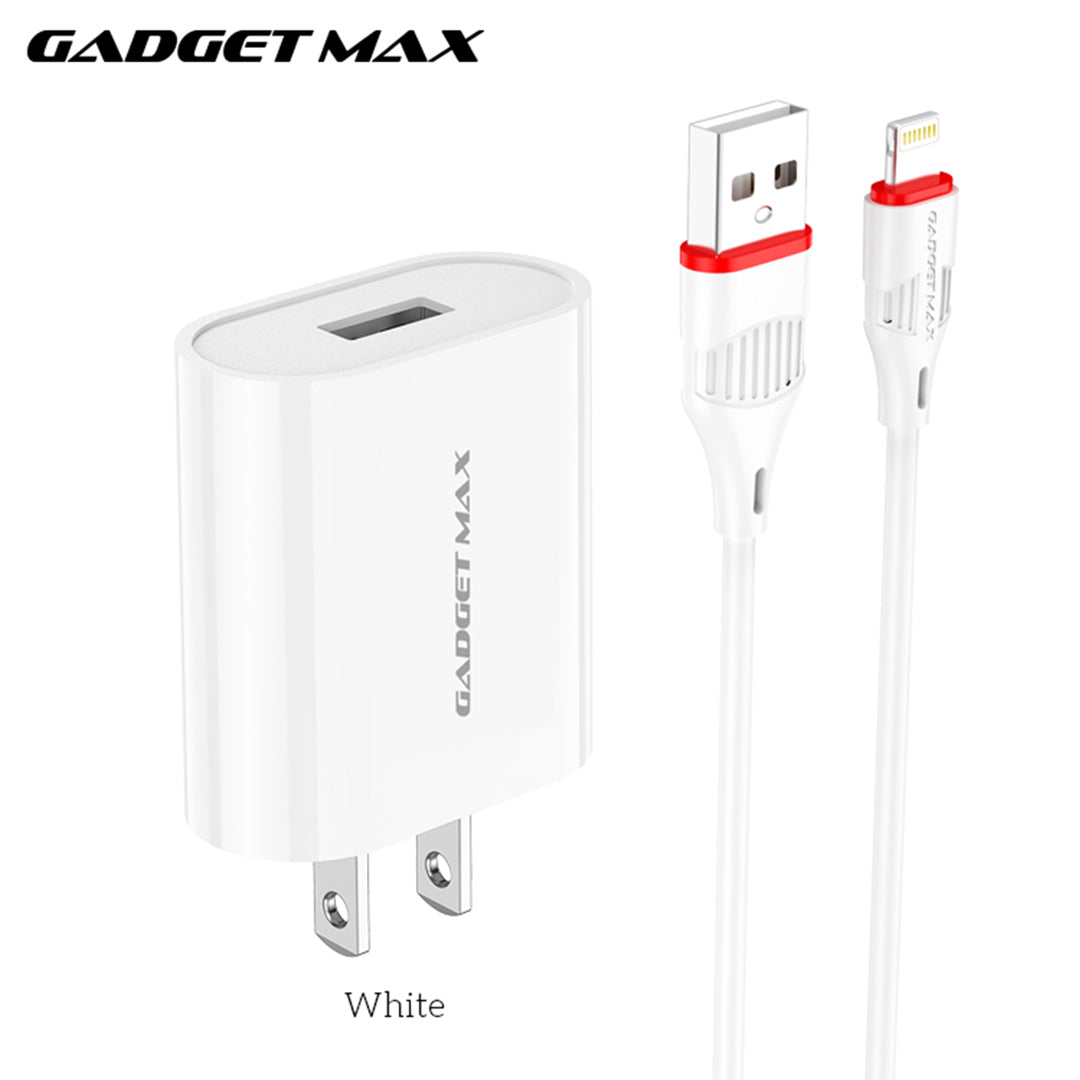 GADGET MAX GC02 IPH 2.4A SINGLE USB PORT SPEEDY IPHONE CHARGER SET (1USB)(2.4A)(1M)