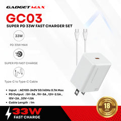 GADGET MAX - GC03 Super PD 33W Fast Charger Set - White
