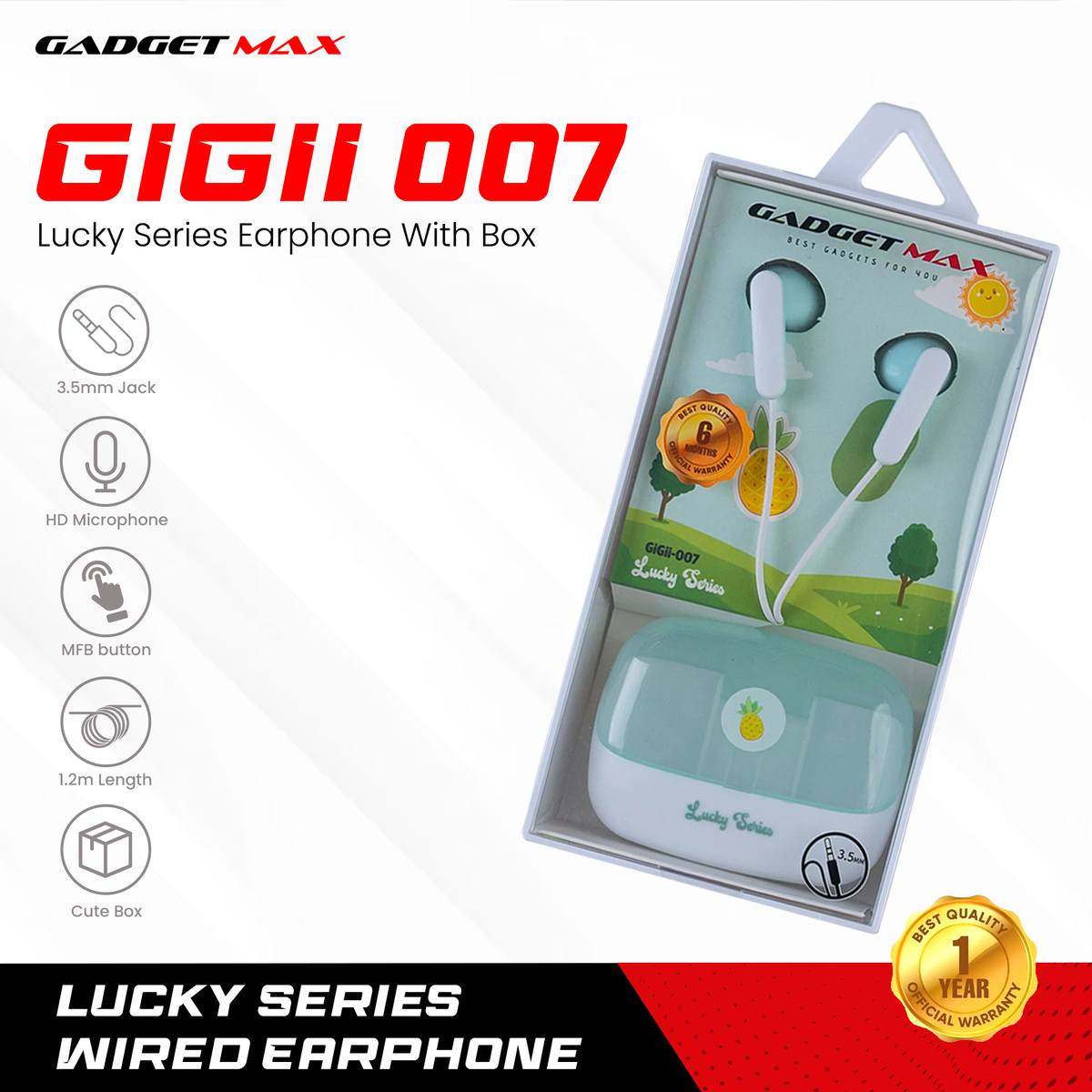 GADGET MAX GIGII-007 LUCKY SERIES  3.5MM EARPHONE - GREY