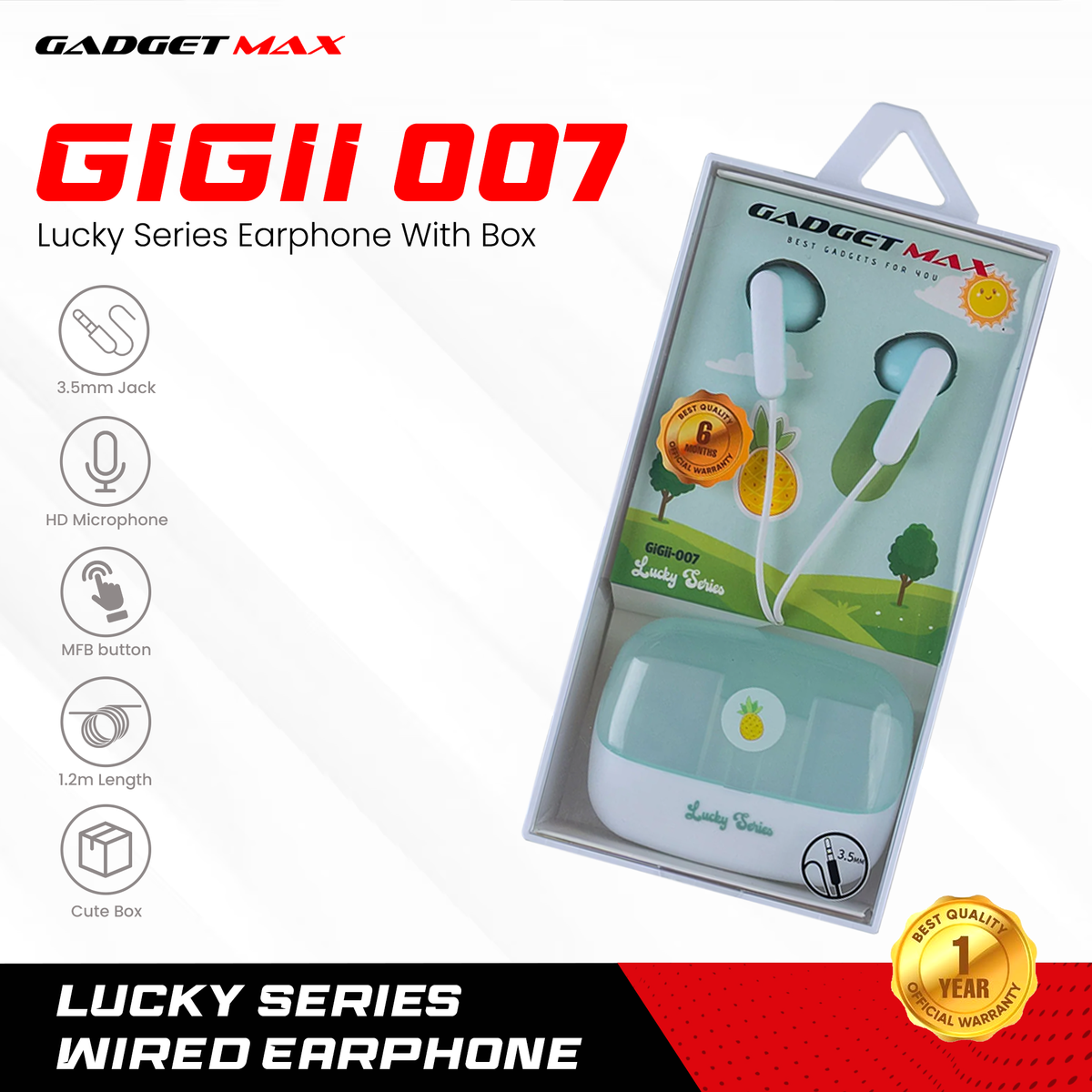 GADGET MAX GIGII-007 LUCKY SERIES  3.5MM Wired Earphone - GREEN