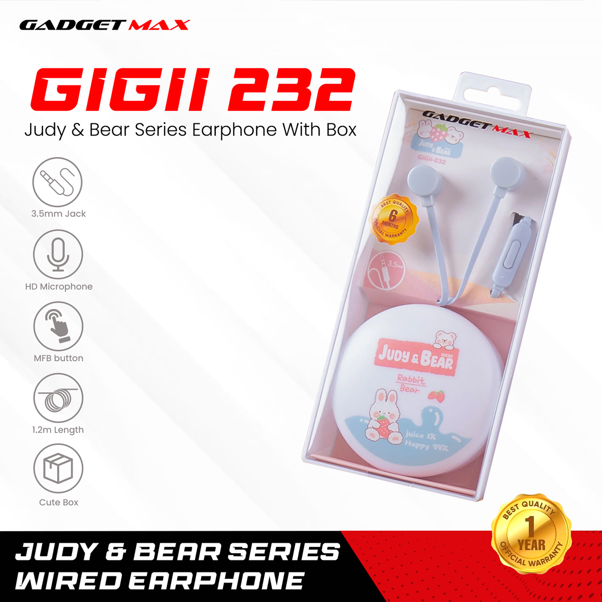 GADGET MAX GIGI-232 JUDY&BEAR SERIES 3.5 MM WIRED EARPHONE - BLUE