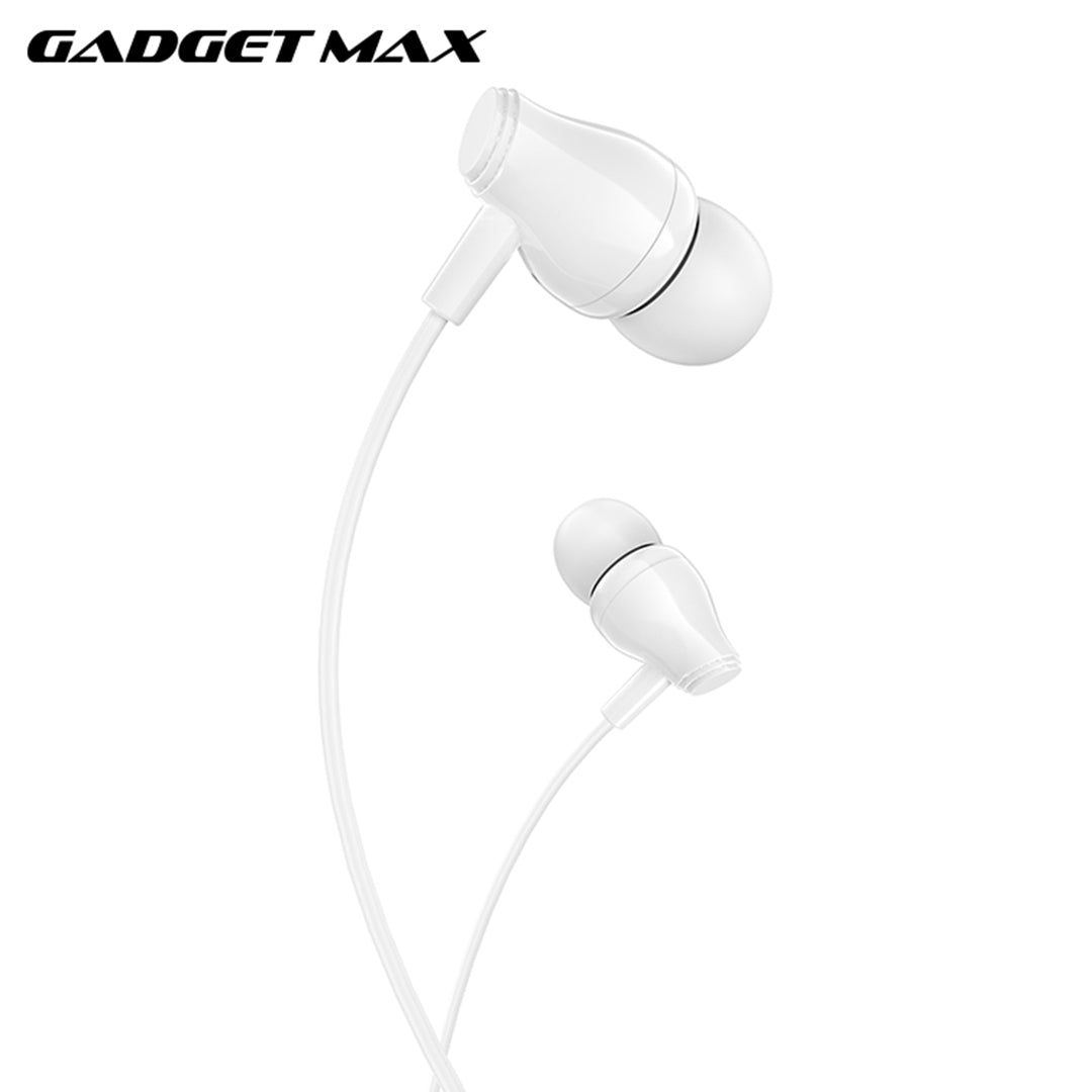 GADGET MAX GM08 UNIVERSAL WIRED 3.5MM EARPHONE WITH MIC (1.2M) - WHITE