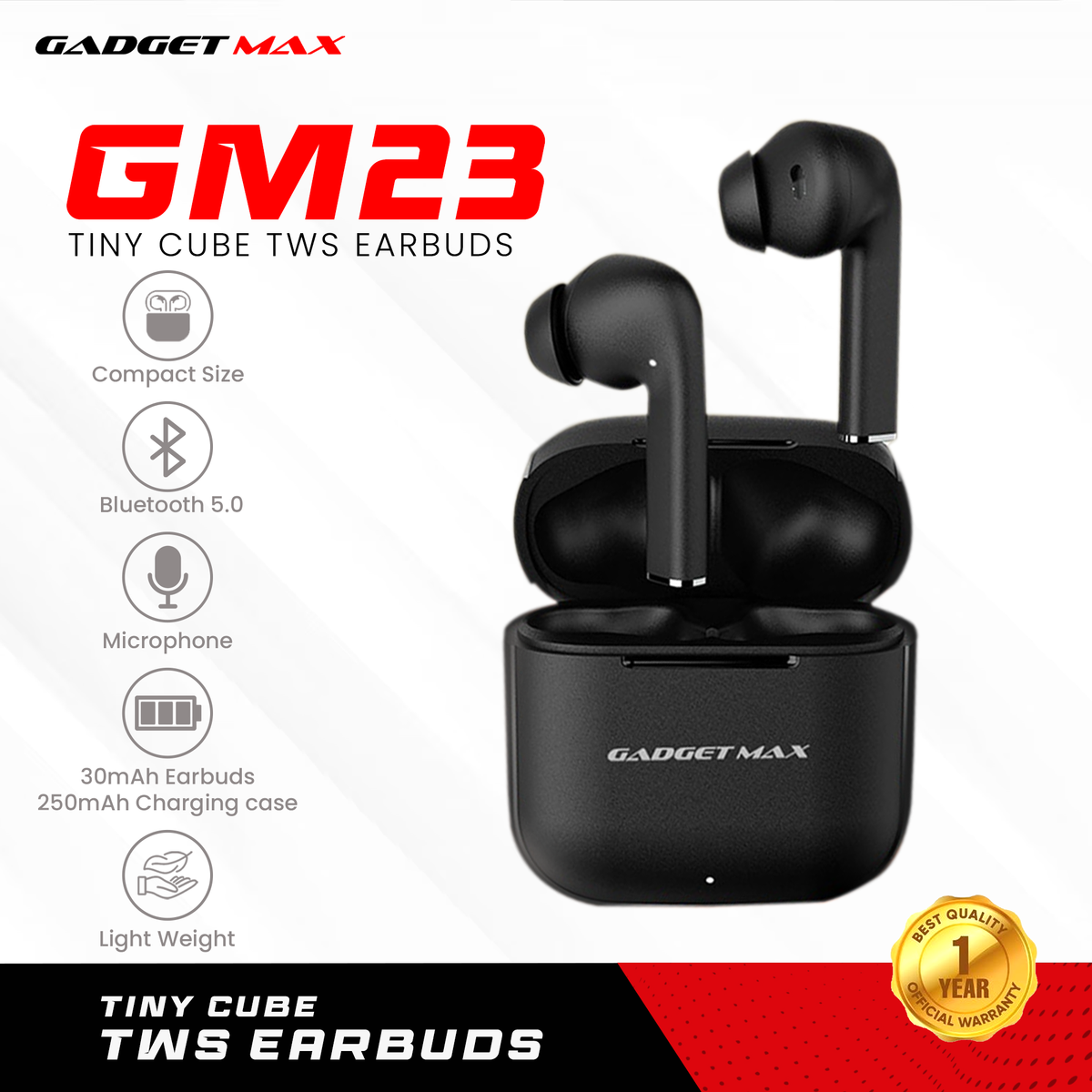 GADGET MAX GM23 TINY CUBE TWS EARBUDS-BLACK