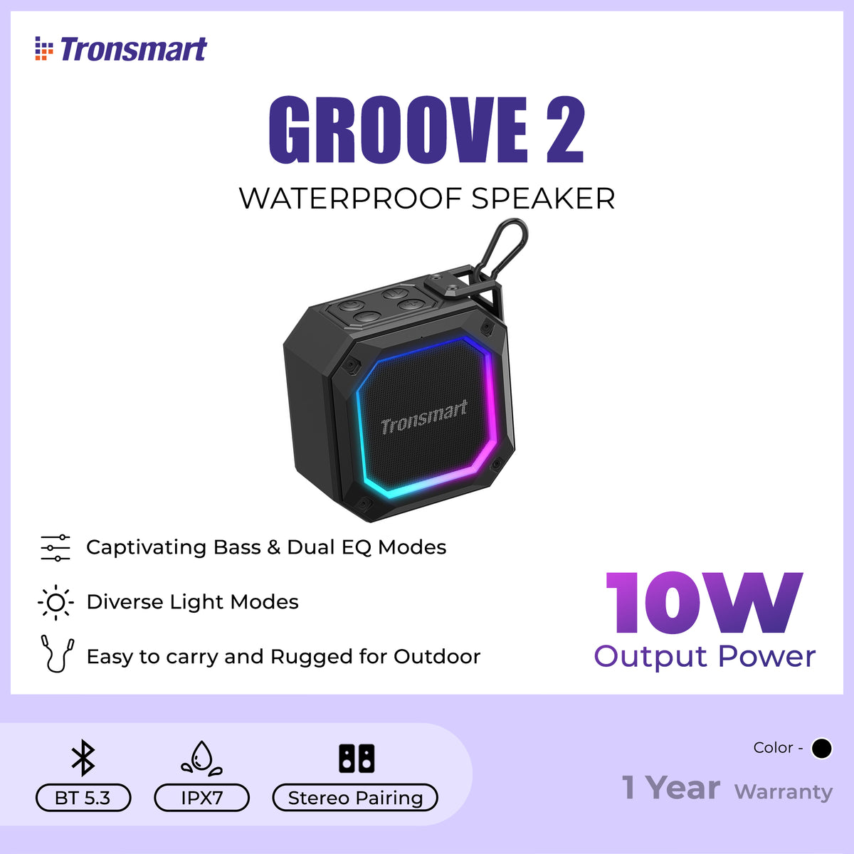 TRONSMART ELEMENT GROOVE 2 BLUETOOTH IPX7 WATERPROOF SPEAKER (10W), Bluetooth Speaker, Wireless Speaker, Outdoor Speaker, Waterproof Speaker, Portable Speaker