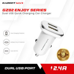 GADGET MAX GZ02 ENJOY SERIES 2.4A  DUAL USB OUTPUT PORT FAST CHARGING CAR CHARGER (2USB)