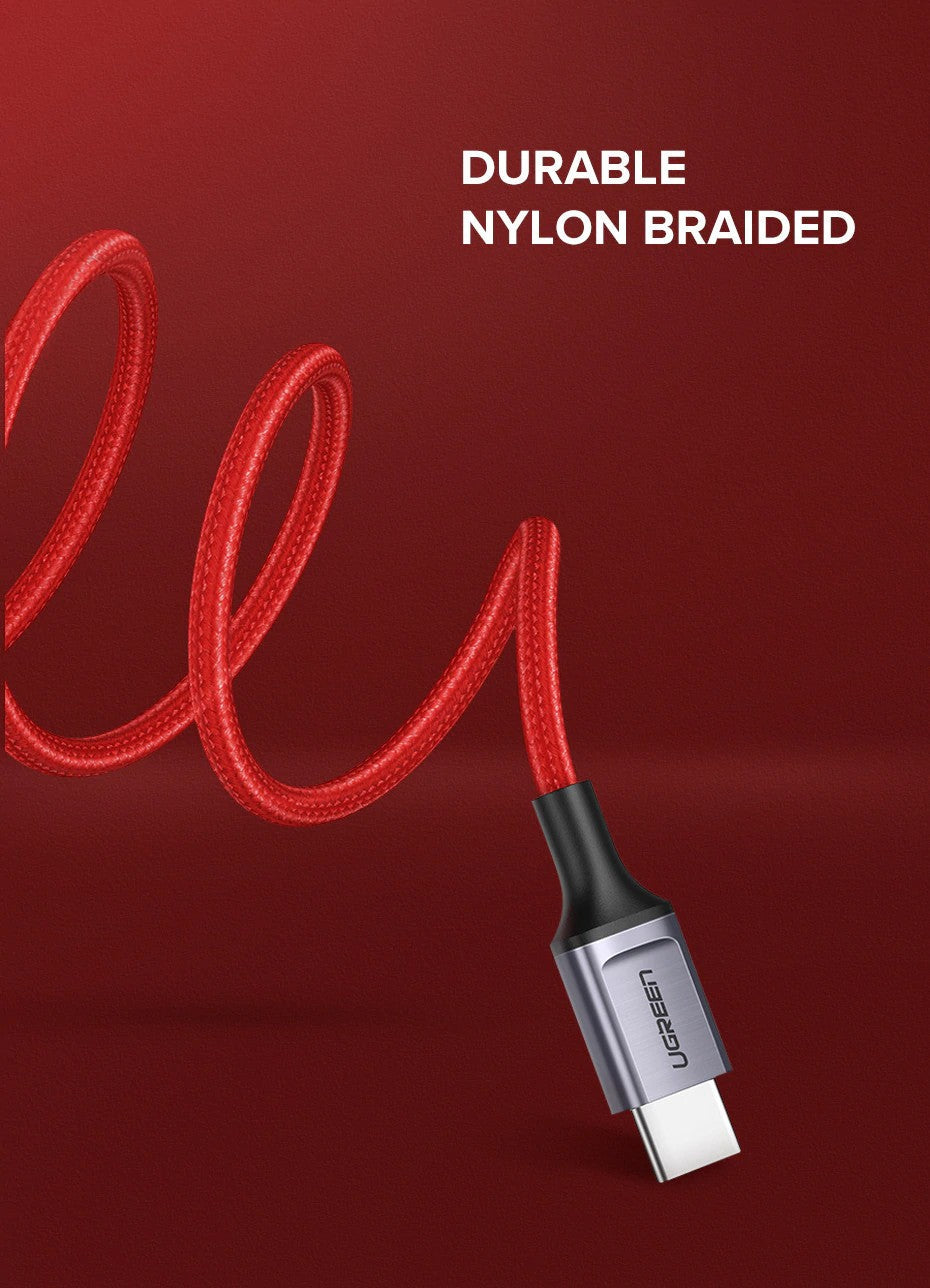 UGREEN US292 USB TO USB 2.0 TYPE.C CABLE 1M (QC3.0A) (5V2A - 480MB) (NYLON BRAID) (NICKEL PLATING ALUMINUM BRAID) - Red