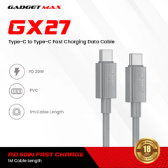 GADGET MAX - GX27 C-C TPE Series Type-C To Type-C Fast Charging Data Cable (60W) - Grey