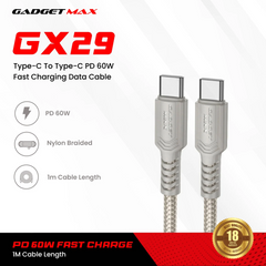 GADGET MAX - GX29 C-C Woven Series Type-C To Type-C Fast Charging Data Cable (60W) - Grey