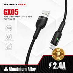 GADGET MAX GX05 TYPE-C 2.4A AUTO DISCONNECT DATA CABLE FOR TYPE-C (2.4A)(1.2M) - RED