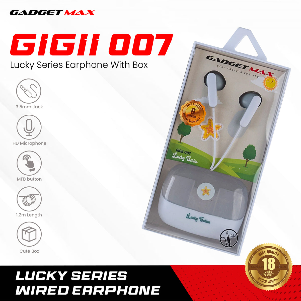 GADGET MAX - GIGII-007 3.5mm Lucky Series Wired Earphone - Grey