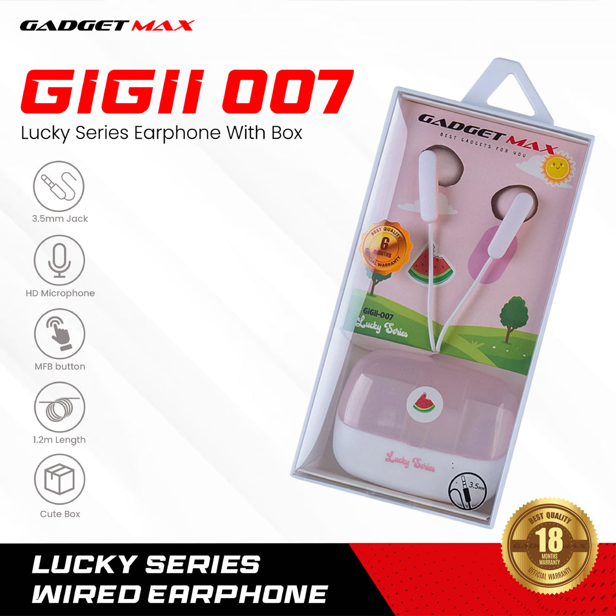 GADGET MAX - GIGII-007 3.5mm Lucky Series Wired Earphone - Pink