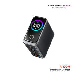 Gadget Max - AI 100W Smart GAN Charger ( 1 USB + 2 PD ) - Grey