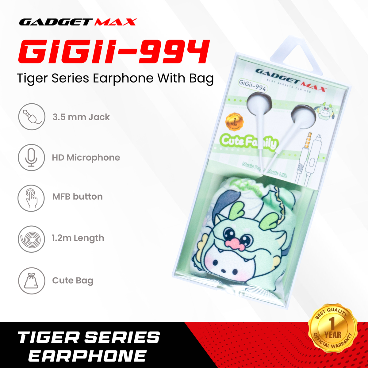 Gadget Max GiGii-994 Dragon Squad Series Earphone - Green