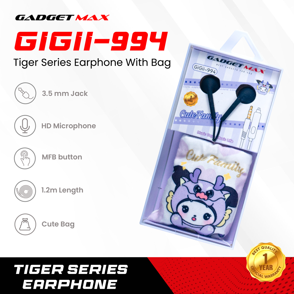 Gadget Max GiGii-994 Dragon Squad Series Earphone - Purple