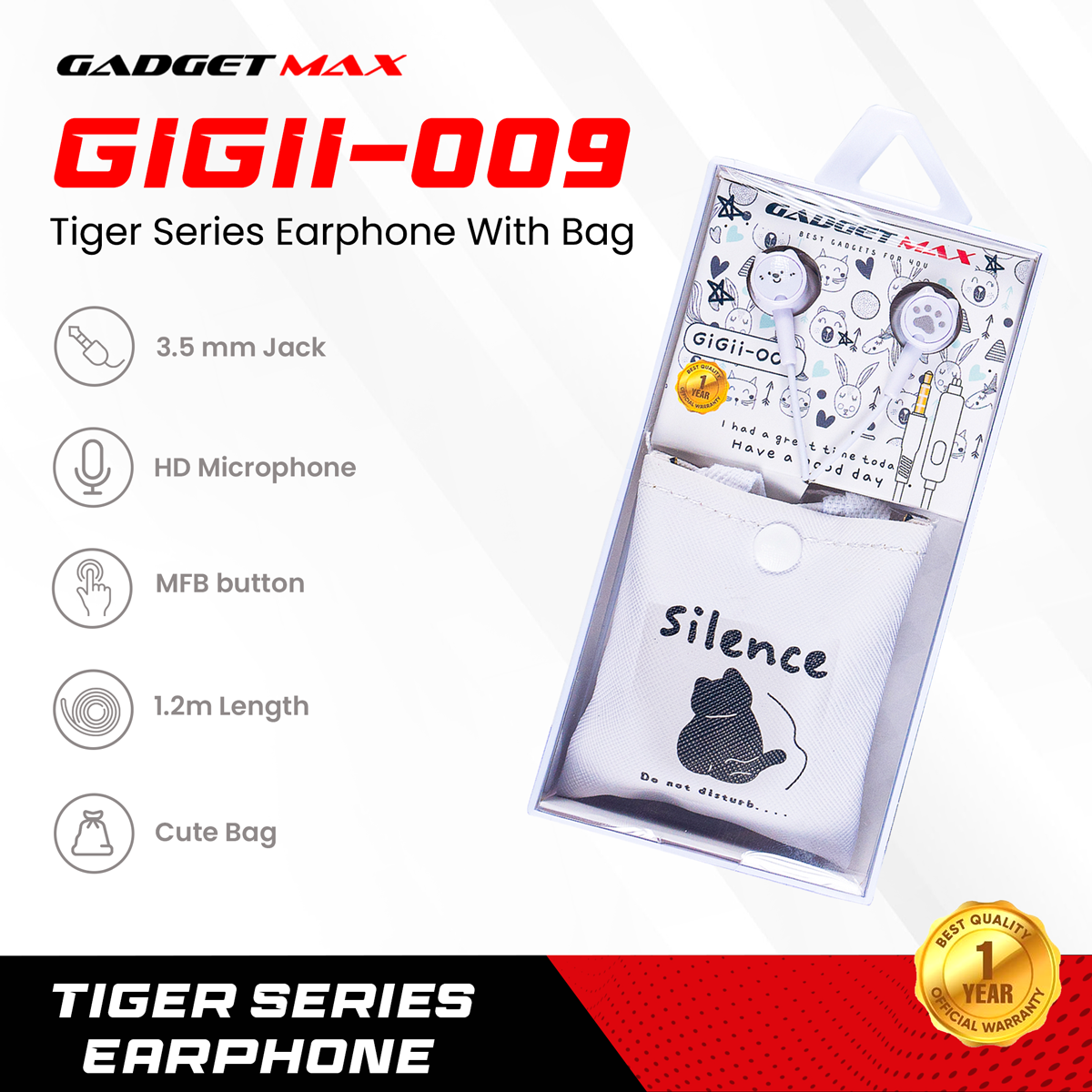 Gadget Max GiGii-009 Chill Guys Series Earphone - White