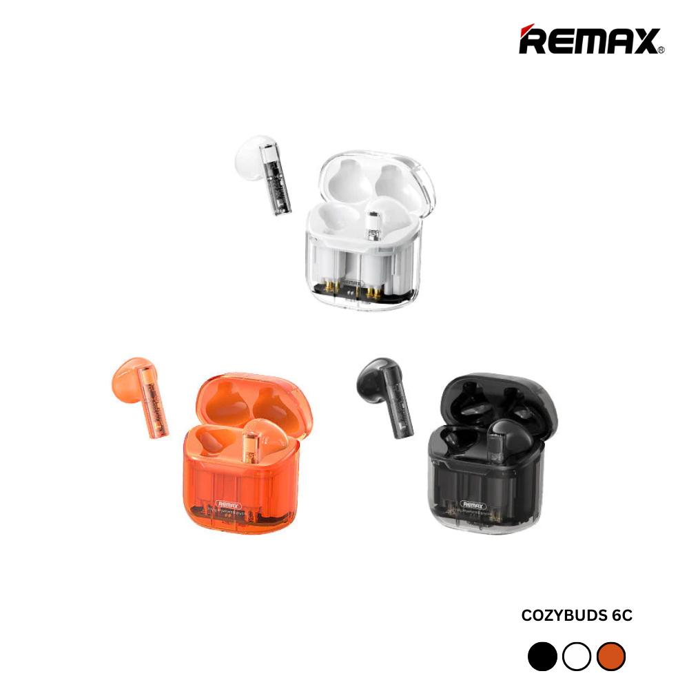 REMAX COZYBUDS 6C TWS AURORA SERIES CLEAR TRUE WIRLESS EARBUDS FOR MUSIC & CALL, Wireless Earbuds, Bluetooth Earbuds - ORANGE