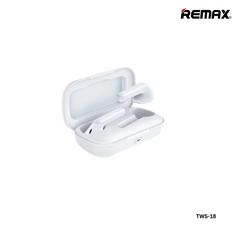 REMAX TWS-18 TRUE WIRELESS STEREO MUSIC, EARBUDS (5.0 WIRELESS),TWS Bluetooth , TWS Earbuds , Wireless Earbuds , TWS Earphones , TWS i12 , Best Wireless Earbuds for iPhone , Android , Budget wireless earbuds-White