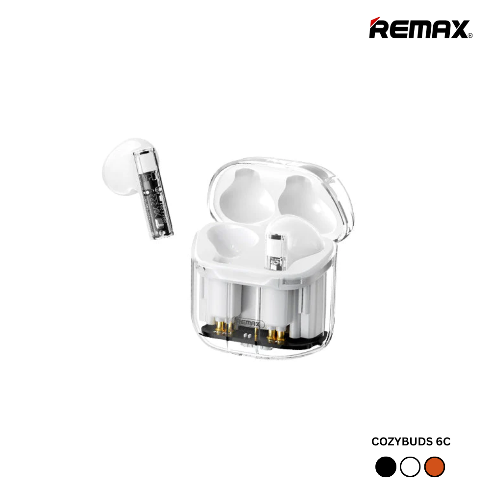 REMAX COZYBUDS 6C TWS AURORA SERIES CLEAR TRUE WIRLESS EARBUDS FOR MUSIC & CALL, Wireless Earbuds, Bluetooth Earbuds - WHITE