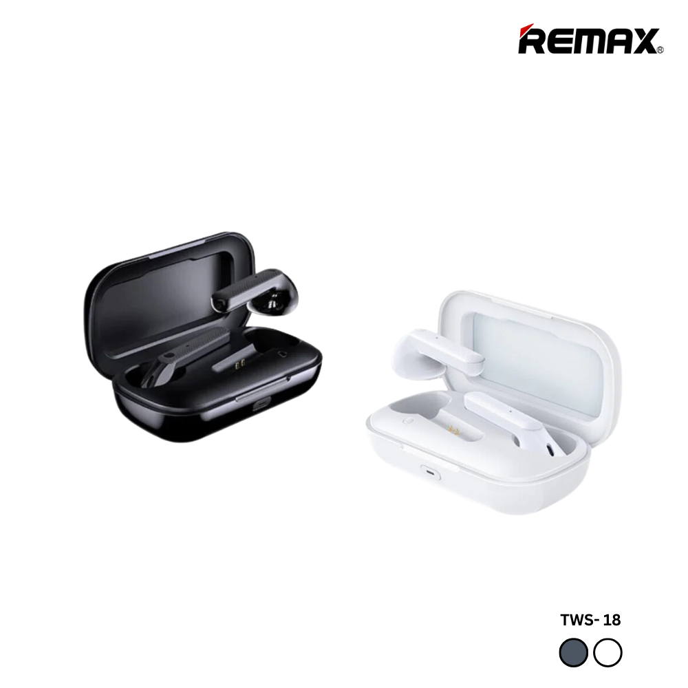 REMAX TWS-18 TRUE WIRELESS STEREO MUSIC, EARBUDS (5.0 WIRELESS),TWS Bluetooth , TWS Earbuds , Wireless Earbuds , TWS Earphones , TWS i12 , Best Wireless Earbuds for iPhone , Android , Budget wireless earbuds-Black