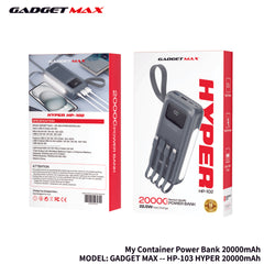 GADGET MAX - HP-102 20000mAh Hyper PD+QC Fast Charging Power Bank (20W+22.5W) - Gray