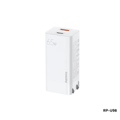 REMAX RP-U98 SIYA SERIES GAN 65W PD+QC MULTI-COMPATIBLE FOLDING FAST CHARGER (USB-1/TYPE-C-1)(CN), GAN Charger, PD+QC Charger, 65W Charger