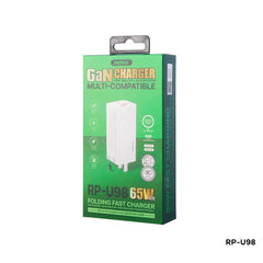 REMAX RP-U98 SIYA SERIES GAN 65W PD+QC MULTI-COMPATIBLE FOLDING FAST CHARGER (USB-1/TYPE-C-1)(CN), GAN Charger, PD+QC Charger, 65W Charger