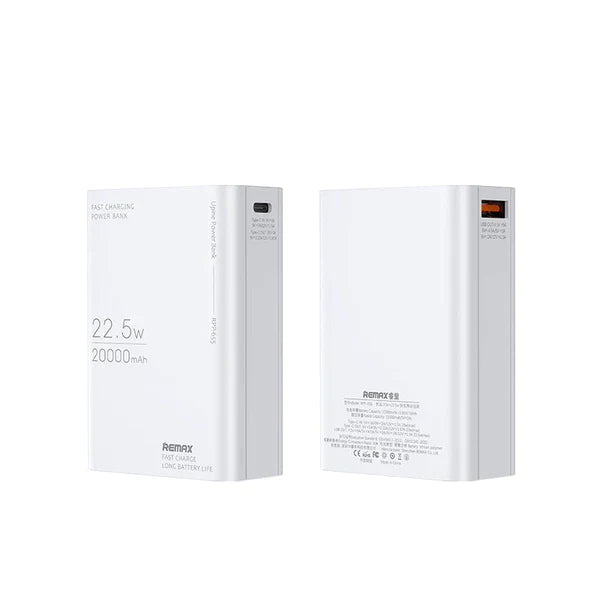 REMAX RPP-655 20000MAH UPINE 20W+22.5W PD+QC FAST CHARGING POWER BANK (FIREPROOF) (INPUT-TYPE-C) (OUTPUT-USB/TYPE-C)-White