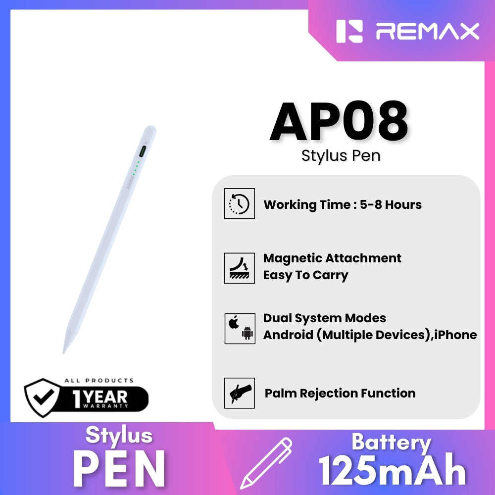 REMAX - AP08 Palm Rejection Stylus Pen - White
