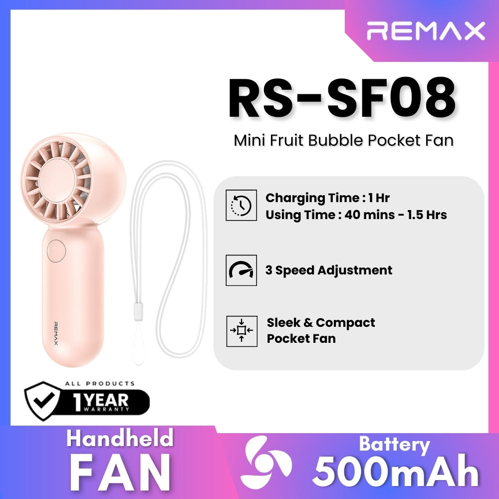 REMAX - RS-SF08 Mini Fruit Bubble Pocket Fan - Pink
