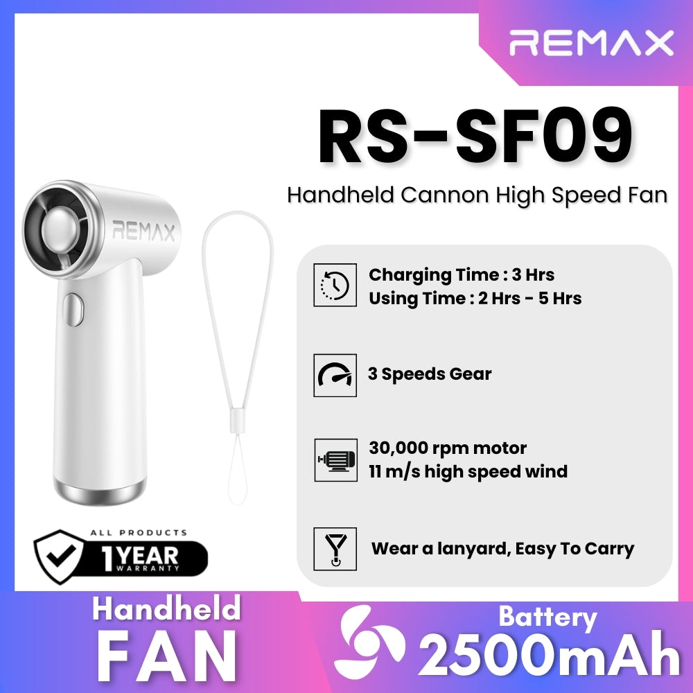 REMAX - RS-SF09 Handheld Cannon High Speed Fan (2500mAh) - White