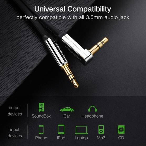 UGREEN (AV119) 3.5mm Male to 3.5mm Male Elbow Audio Connector Adapter Cable Gold-plated Port Car AUX Audio Cable - 3M