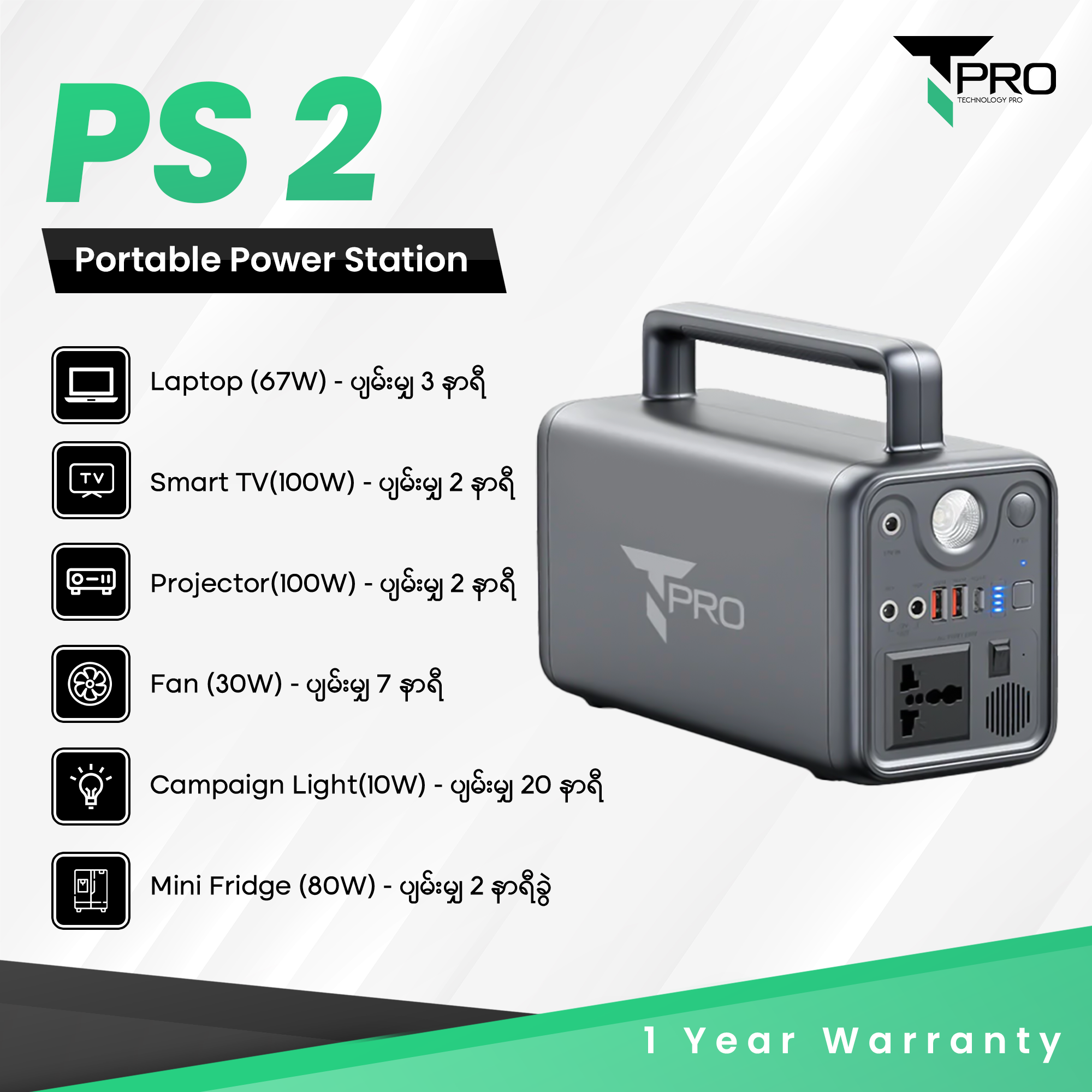 T PRO PS 2 72000MAH 300W PD-65W PORTABLE POWER STATION