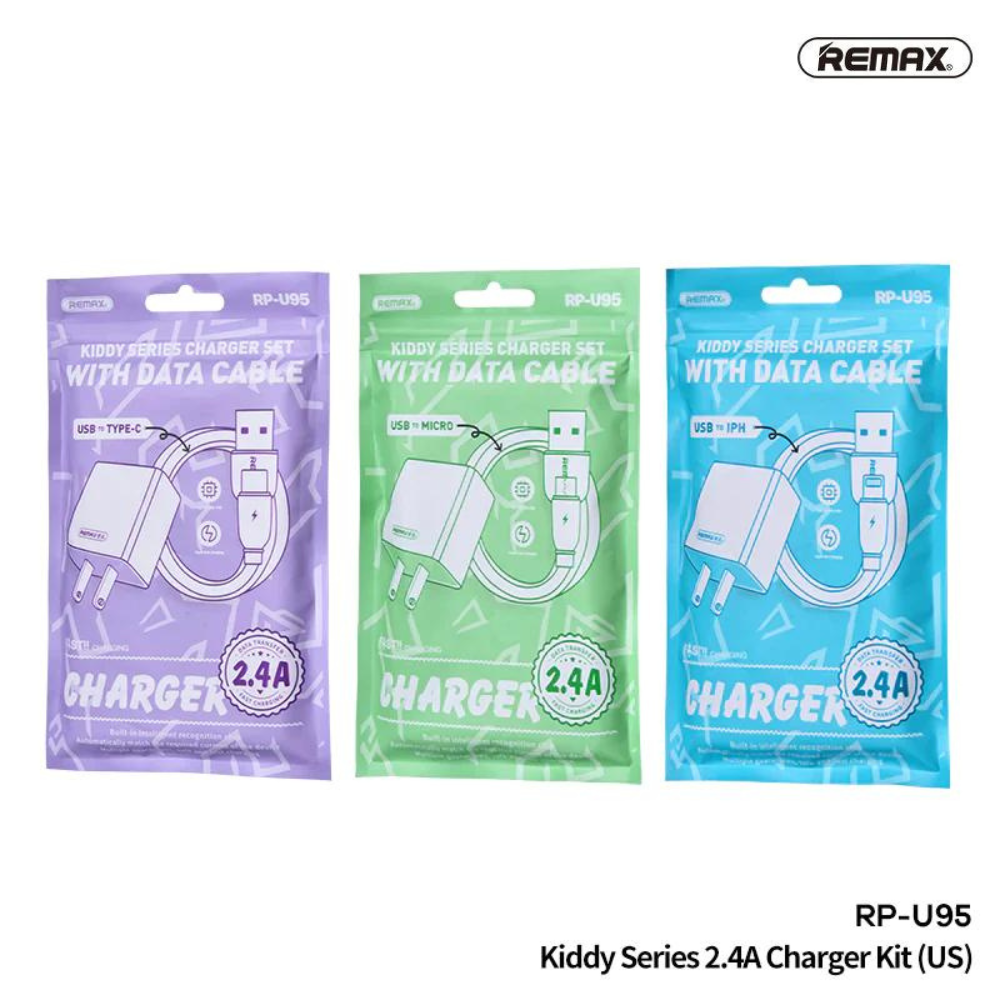 REMAX RP-U95 (LIGHTIING) KIDDY SERIES 2.4A TRAVEL CHARGER SET (1M)