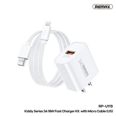 REMAX RP-U119 MICRO 18W 3A KIDDY SERIES FAST CHARGER SET (1M)