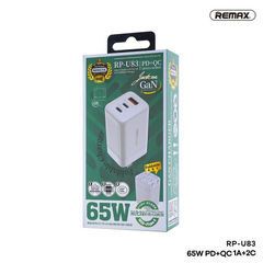 REMAX RP-U83 JAKER II SERIES 65W PD+QC GAN FOLDABLE CHARGER CN ( 1USB / 2TYPE-C ), 65W GAN Charger, PD+QC Charger , FAST CHARGER