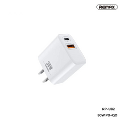 REMAX RP-U82 REMINE SERIES 30W PD+QC CHARGER ONLY (1USB/1 TYPE-C), 30W Charger, PD+QC Charger , PD Charger