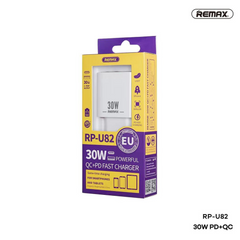 REMAX RP-U82 REMINE SERIES 30W PD+QC CHARGER ONLY (1USB/1 TYPE-C), 30W Charger, PD+QC Charger , PD Charger