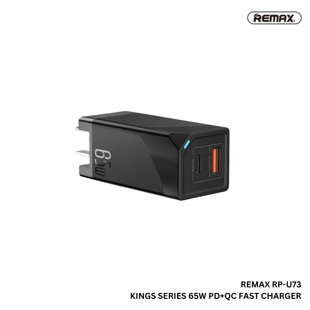 REMAX RP-U73 KINGS SERIES 65W GAN PD+QC MULTI COMPATIBLE FAST CHARGER , PD Charger , ONLY (1USB/1 TYPE-C), 65W Charger, GAN Charger