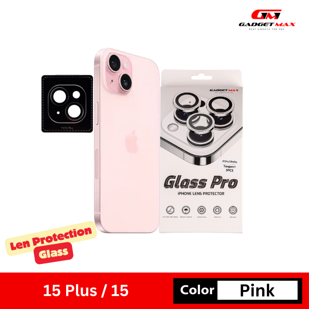 GADGET MAX Glass Pro Camera Lens Protection Glass for iPhone 15 / 15 Plus - Pink